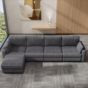 Vipbear Beige Extra Large Modular Sectional Sofa,Comfy Corduroy Modern Oversized 4-Seat Sectional Couch with Deep Seat,Tool-Free Assembly - 1 of 4