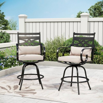 2pk Outdoor Swivel Bar Stools With Metal Frame & Back Cushions ...