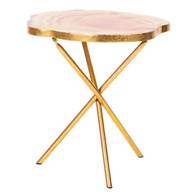Giselle Faux Agate Side Table Multi Orange/Gold - Safavieh