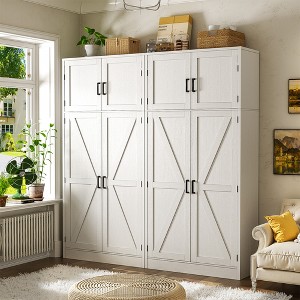 Besiost Farmhouse Kitchen Storage Cabinet with 4 Barn Doors, 71" Tall Kitchen Pantry Cabinet with Shelves - 1 of 4