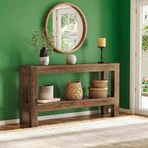 KTMBDW 63-Inch Wood Console Table, 2-Tier Narrow Long Farmhouse Entryway Table for Living Room, Hallway, Entrance, Rustic Brown - 1 of 4