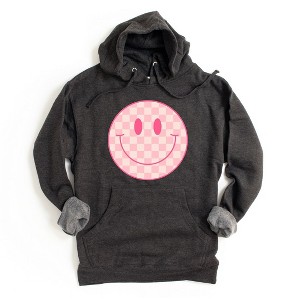 Simply Sage Market Women's Graphic Hoodie Pink Checker Smiley Face - 1 of 3