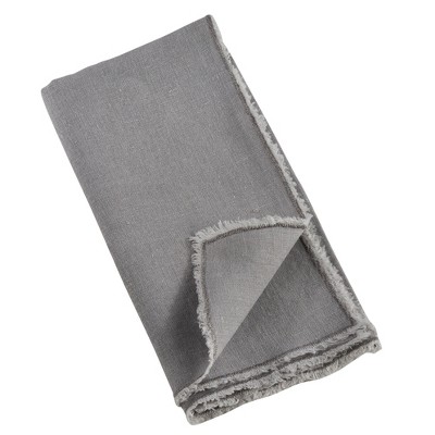 Gray Stone Washed Linen Fringed Table Napkins, Set of 4