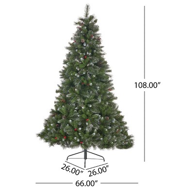 9-Foot Green Spruce Artificial Christmas Tree with Lights and Pinecones