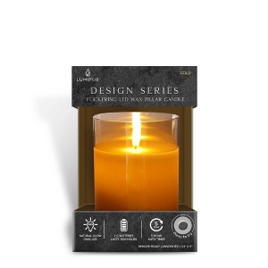 LumiPur XL 3.5"x5" Premium Design Series Glass Natural Glow Flameless LED Candle Gold - 1 of 4