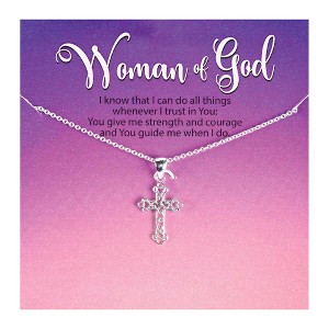 Dicksons Woman Of God Open Bud Cross Small Silver Plated 18 Inch Stainless Steel Necklace On Presentation Card - 1 of 4