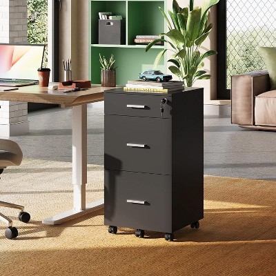 Black Mobile 3-Drawer Lockable Water-Resistant File Cabinet