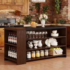 Gulches 55" Kitchen Island with Storage, Farmhouse 5-Tier Stationary Island Table with 5 Shelves, Wood Coffee Bar Table Storage Cabinet - 1 of 4