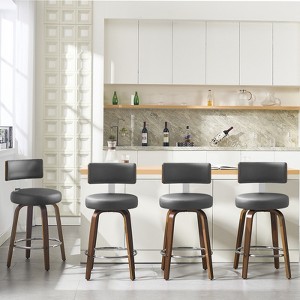 Bekrvio 26" Faux Leather Swivel Bar Stools Set of 1/2/3/4,Mid Century Modern Counter Chairs with Wood Legs and Curved Back for Kitchen Island - 1 of 4