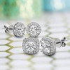 925 Sterling Silver Cushion & Round Shaped Cubic Zirconia Halo Stud Earrings for Women 2 Pair Earring Set - 3 of 4