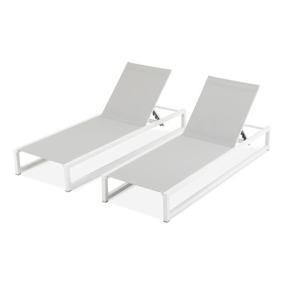 VisioGear 2-Piece Outdoor Chaise Lounge with 5-Level Adjustable for Patio, Poolside, Gray&White, 77"*26.5"*10.5"