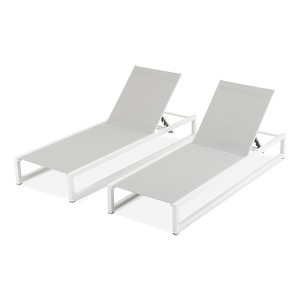 VisioGear 2-Piece Outdoor Chaise Lounge with 5-Level Adjustable for Patio, Poolside, Gray&White, 77"*26.5"*10.5" - 1 of 4