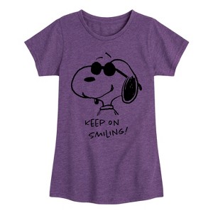 Girls' - Peanuts - Cool Joe Keep On Smiling Fitted Short Sleeve Graphic T-Shirt - 1 of 4