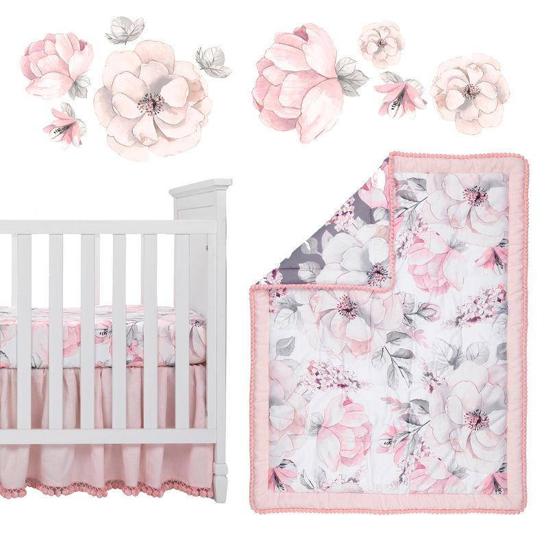 Lambs & Ivy Signature Botanical Baby Watercolor Floral 4-Piece Crib Bedding Set, 1 of 11