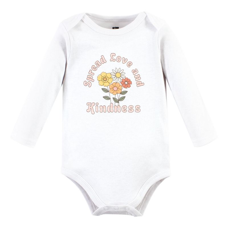 Hudson Baby Infant Girl Cotton Long-Sleeve Bodysuits, Peace Love Flowers, 3 of 6