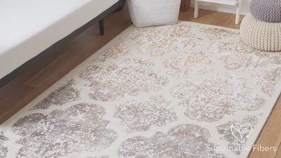 Ivory and Gold Handmade Wool and Viscose Runner Rug