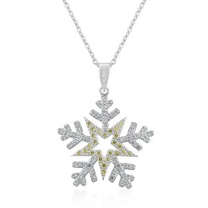 ShineHigh Two-Tone and Rhodium Plated Snowflake Pendant Necklaces with Cubic Zirconia – Holiday-Inspired Jewelry with Chain Included - 1 of 1