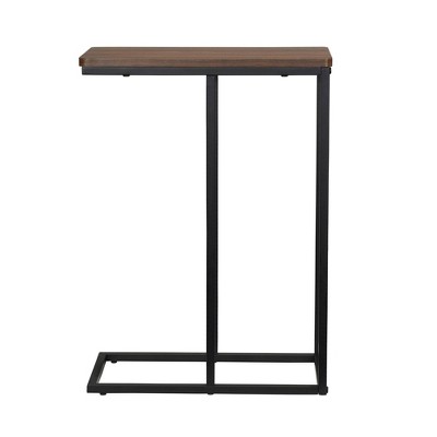Mid-Century Walnut and Black Metal C-Shaped End Table