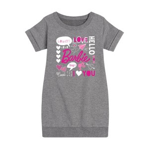 Girls' - Barbie - Valentine's Collage Graphic Short Sleeve Fleece Dress - 1 of 4