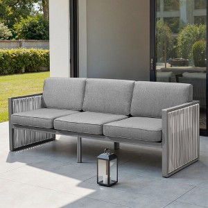Belord Outdoor Round Wicker Patio Couch, Luxury High Back 3-Seater Sofa with Trapezoidal Back Cushion for Porch Garden Pool - 1 of 4