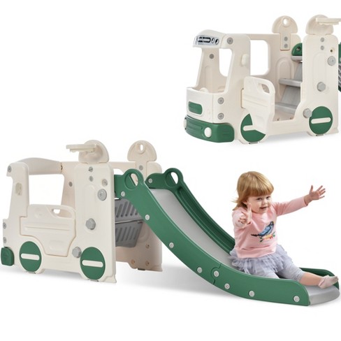 Topbuy 4 in 1 Kids Dinosaur Slide Baby Play Climber Slide Set With  Basketball Hoop Green