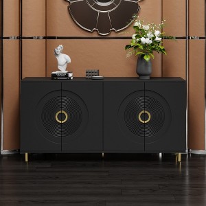 Famapy Trendy Black Storage Cabinet with Record - Inspired Door Designs for Modern Living Spaces - 1 of 4