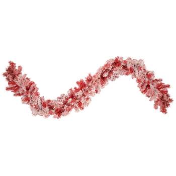 Northlight 9' x 12" Pre-lit Flocked Red Pine Artificial Christmas Garland, Clear Lights