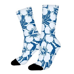 Blue Tropical Floral Women Printed Crew Socks Funny Funky Socks Soft Polyester Novelty Gifts for Artists Men - 1 of 4
