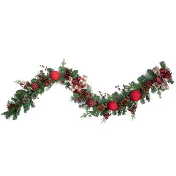 Northlight 6' Green Pine Artificial Christmas Garland with Plaid Ornaments and Bows