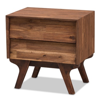 Sierra Midcentury Modern Wood 2 Drawer Nightstand Brown - Baxton Studio