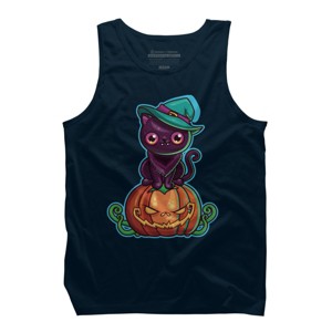 Men's Design By Humans Ferociously Cute Halloween Vampire Witch Kitty Cat By LittleBunnySunshine Tank Top - 1 of 2