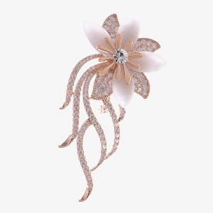 Anna-Kaci Gold Tone Floral Brooch with Crystal Rhinestones and Pearl Petals - 1 of 4