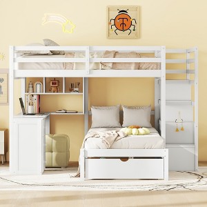 Whisen Full Over Twin Bunk Bed with Built-in Desk, Shelves, Multiple Drawers and Storage Staircase - 1 of 4