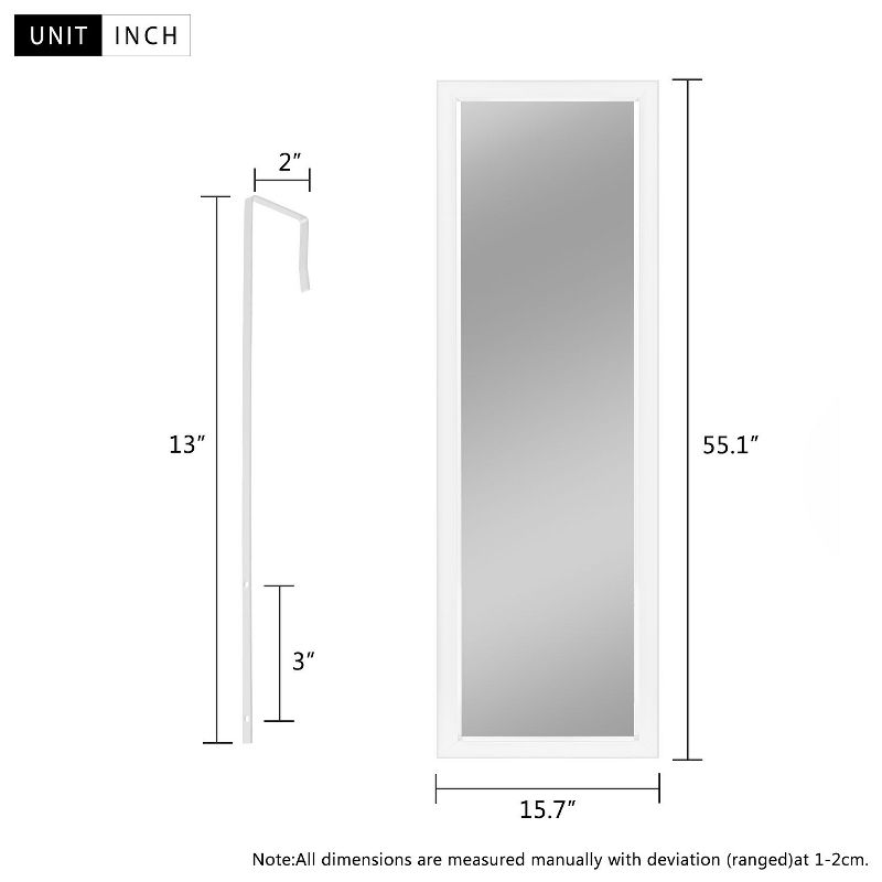 Neutypechic PS Rectangle Full Length Door Mirror Decorative Wall Mirror Large Mirror - 55"x16", White, 4 of 9