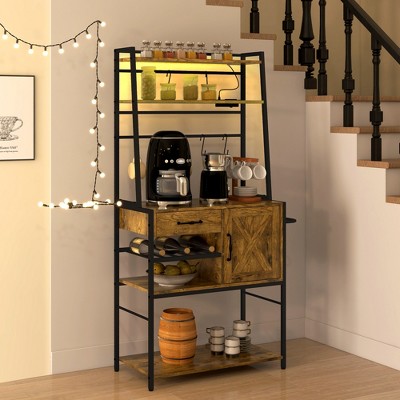 Rustic Brown Adjustable Kitchen Baker's Rack with Doors