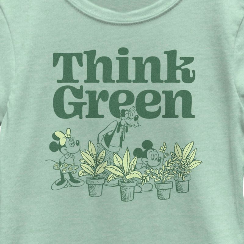 Girl's Mickey & Friends Green Think Plant Lovers T-Shirt, 2 of 5