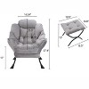Living Room Chairs Modern Cotton Fabric Lazy Chair,  Single Steel Frame Leisure Sofa Chair with Armrests and A Side Pocket (Blue) ,with ottoman - 3 of 4