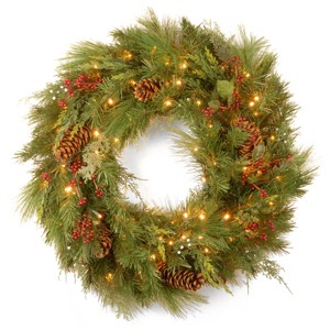 30" Prelit LED White Pine Artificial Wreath Warm White Lights - National Tree Company - 1 of 4