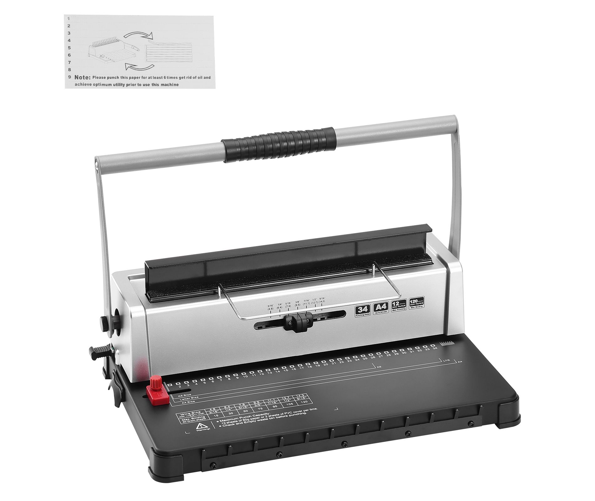 VEVOR Coil Spiral Binding Machine, Manual Book Maker 34-Holes Binding 120 Sheets, Adjustable 3/16" - 9/16" Coil Binding Spines, Silver&Black