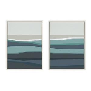 Kate and Laurel Sylvie Abstract Teal Beach Horizon Left and Right Framed Canvas by The Creative Bunch Studio, 2 Piece 18x24, White - 1 of 4