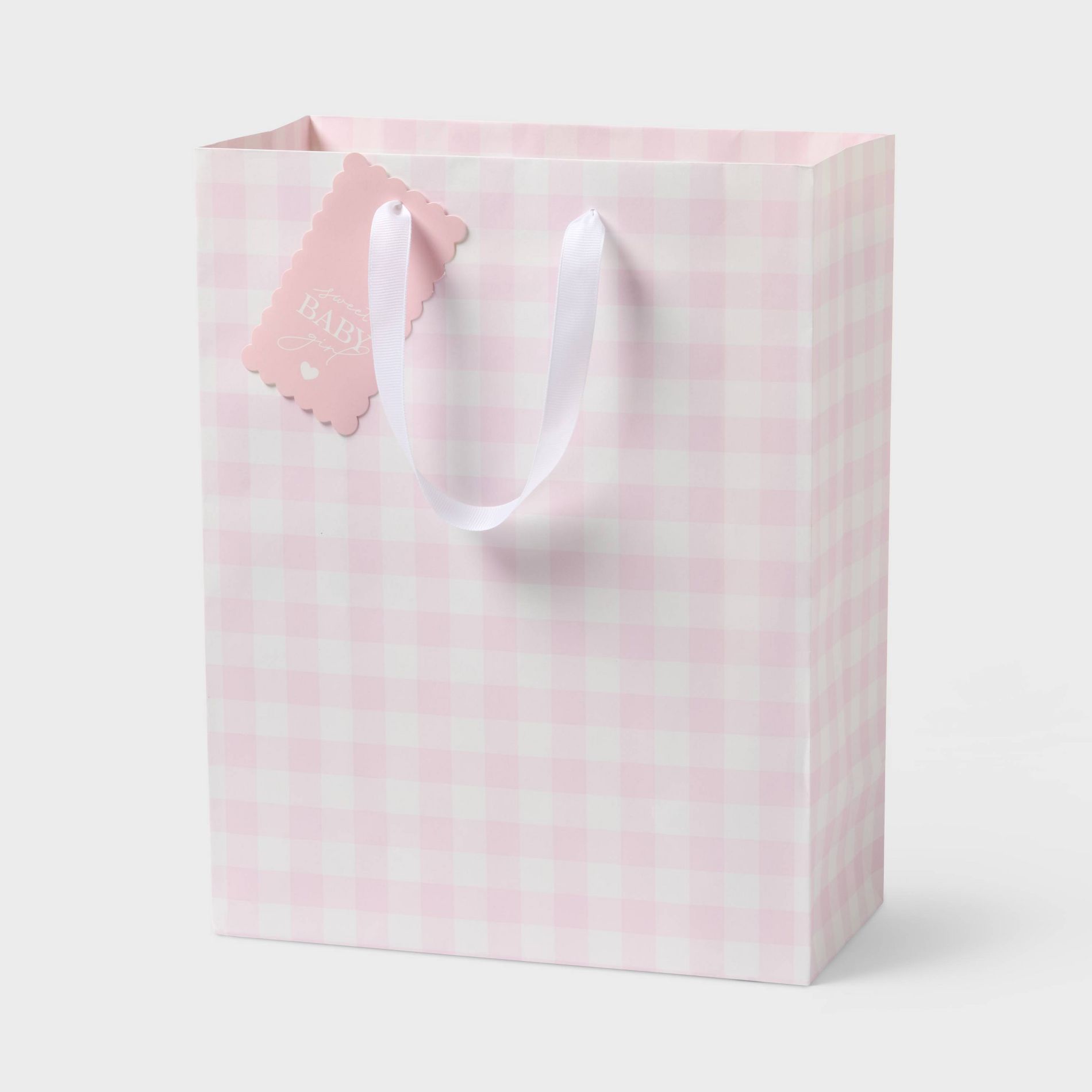 Large Gingham Check Baby Shower Gift Bag with Tag Pink - Spritz™