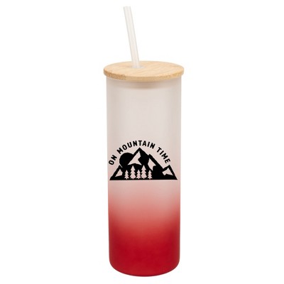 Elanze Designs On Mountain Time Summer Vibes Wrap-Around Design 25 Ounce Frosted Gradient Glass On-The-Go Coffee Travel Skinny Tumbler Mug Cup, Bamboo