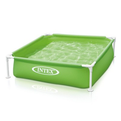 Intex 48 x 12 Inch Mini Framed Beginner Above Ground Rectangular Outdoor Kiddie Swimming Pool with Drain Plug and Repair Patch, Green