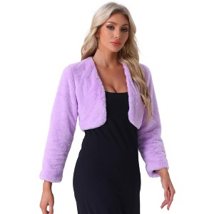 Allegra K Women's Cropped Open Front Collarless Faux Fur Jacket - 1 of 4