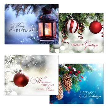 Masterpiece Studios 16-Count Boxed Assorted Holiday Cards, 4 each of 4 Different Designs Holiday Floral Set, 6.25" x 4.62"