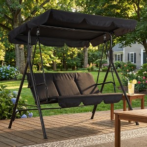 3-Seat Outdoor Patio Swing with Adjustable Canopy, Thick Cushions Heavy ...