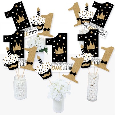 Big Dot of Happiness 1st Birthday Little Mr. Onederful - Boy First Birthday Party Centerpiece Sticks - Table Toppers - Set of 15