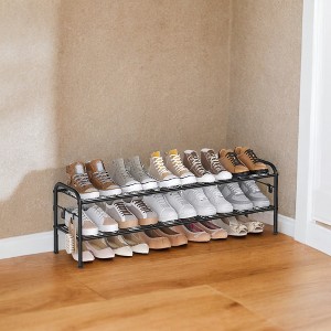 Shoe Rack, 2-Tier Shoe Organizer, Metal Shoe Shelf Storage with 4 Side Hooks, Holds 12 Pairs of Shoes - 1 of 4