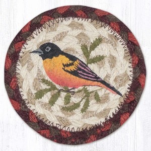 Earth Rugs Oriole Printed Coaster – 5"x5" Square Braided Jute, Nature-Inspired Bird Table Accent - 1 of 3