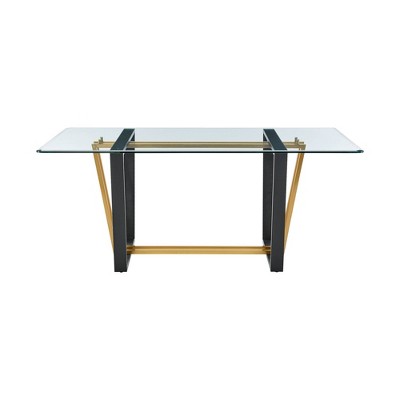 Kai 72" Rectangular Glass Dining Table with Black and Gold Base
